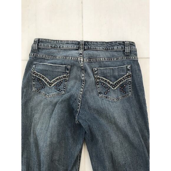 Cache Vintage Denim Jeans Straight Leg Mid Rise Studded Stretch Blue - Picture 7 of 11